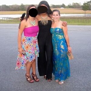 Oleg Cassini Blue Silk Gown with Metallic Threading